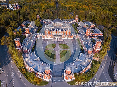 Aerial autumn view of Petroff Palace ,Russia. Petrovsky palace. Moscow Stock Photo