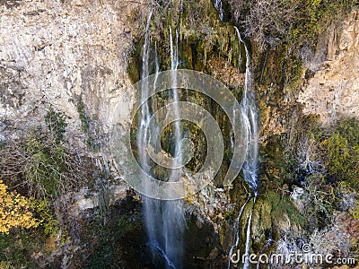 Aerial Autumn view of Polska Skakavitsa waterfall, Bulgaria Stock Photo