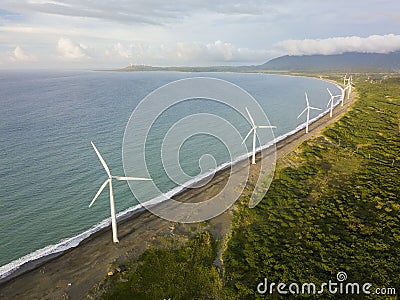 Aerial of Bangui Windmills, a popular destination in Ilocos Norte and near Pagudpud Stock Photo