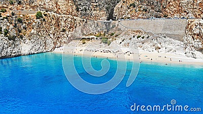 Aerial. Beautiful Kaputas beach with turquoise water, Turkey. One of the world best beaches. Picturesque sea bay in southwestern T Stock Photo
