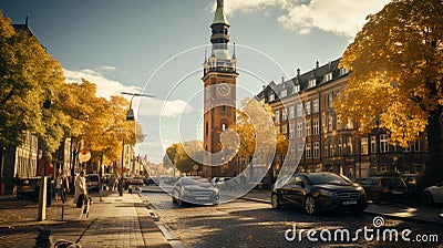 Aerial beautiful shot of road tower in copenhagen, denmark Stock Photo