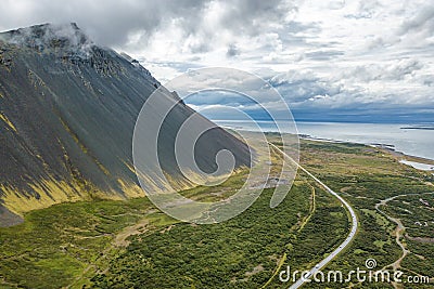 Aerial beautiful view of empty road at north land in Iceland, Season summertime Stock Photo