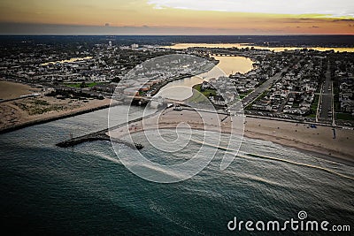 Aerial of Belmar Beach Sunset New Jersey Stock Photo