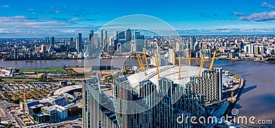 Aerial bird's eye view of the iconic O2 Arena near isle of Dogs Editorial Stock Photo