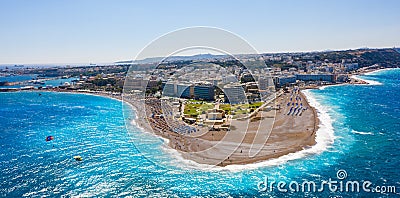 Aerial birds eye view photo taken by drone of Rhodes island town Elli beach popular summer tourist destination Stock Photo