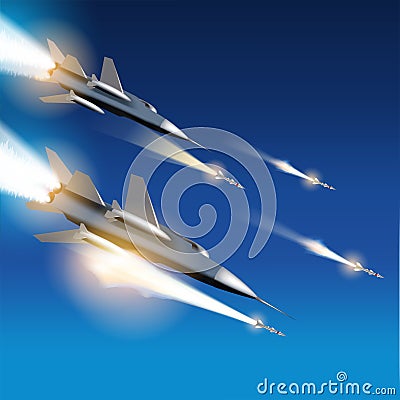 Aerial bombardment by fighter jets Vector Illustration