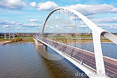 Aerial from the bridge the Oversteek at the river Waal near Nijmegen in the Netherlands Stock Photo