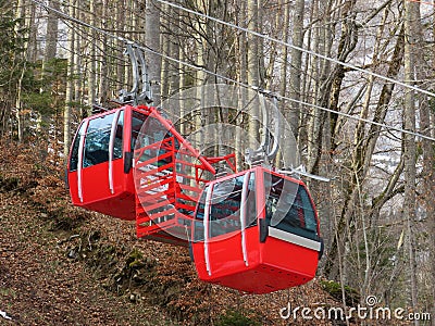 Aerial cableway GamplÃ¼t or cable car Gamplut Gondelbahn GamplÃ¼t oder Bergbahn Gampluet, Wildhaus - Switzerland Stock Photo