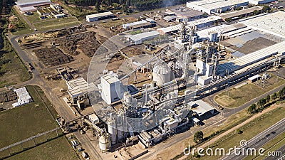 Aerial capture of Fabrica of wood derivatives Stock Photo