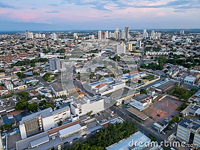 Aerial city scape at sunset in summer in Cuiaba Mato Grosso Editorial Stock Photo