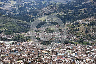 Aerial city view view of Huaraz with buidings, Peru Stock Photo