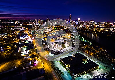 Aerial Cityscape Timelapse Night Life Austin Texas Capital Cities Glowing busy at night Stock Photo