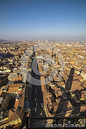 Aerial cityscape view from `Due torri` or two towers, Bologna Stock Photo