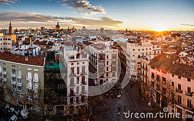 aerial cityscape view from Serranos towers on the old town of Valencia city in Spain Editorial Stock Photo