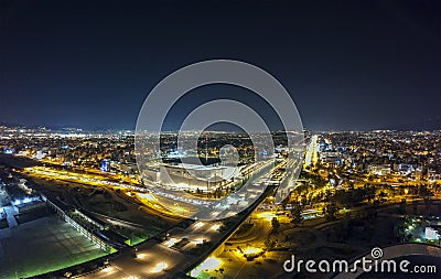 Aerial cityscape view of southern Athens at night Stock Photo