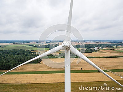 Aerial close-up of windmill turbine Stock Photo