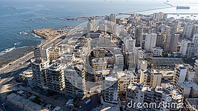 Aerial of the coastal cityscape of Tripoli, the largest city in northern Lebanon Stock Photo