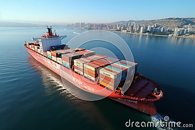 Aerial container ship view highlights import export logistic business over international open sea Stock Photo