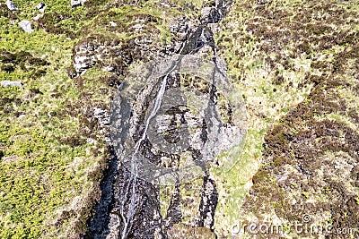 Aerial of the Crolly Waterfall between Lough Keel and Thorr, County Donegal - Ireland. Stock Photo