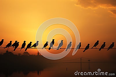 Aerial dance birds silhouette against the backdrop of the evening Stock Photo