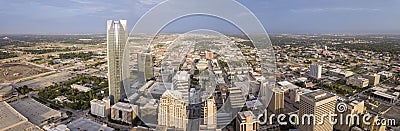 Aerial 180 degree panorama of downtown Oklahoma City Stock Photo