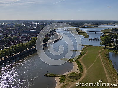 Aerial of Deventer and the IJssel river, part of the room for the river high water protection program Stock Photo