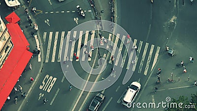 Aerial down view of a crosswalk and street intersection in the centre of Paris, France Stock Photo