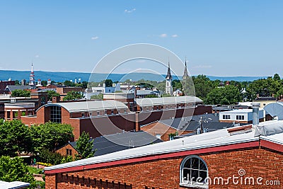 Aerial of Downtown Frederick and Carrol Creek Promenade in Frederick, Maryland Stock Photo