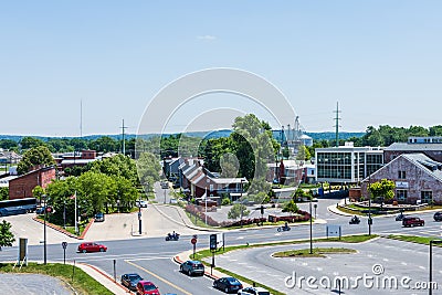 Aerial of Downtown Frederick and Carrol Creek Promenade in Frederick, Maryland Editorial Stock Photo