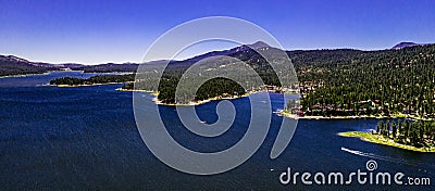 Aerial, Drone Landscape Over Big Bear Lake, California Stock Photo