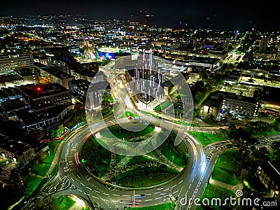 Aerial drone night photo of Plymouth city centre with skyscrapper Editorial Stock Photo