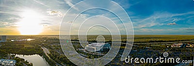 Aerial drone panorama photo of FLA Live Arena Sunrise FL Editorial Stock Photo