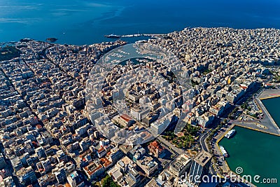 Aerial drone panoramic photo of Piraeus and Marina of Zea pasalimani in daylight Stock Photo