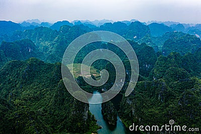 Aerial drone photo - Mountains and rivers of northern Vietnam Stock Photo