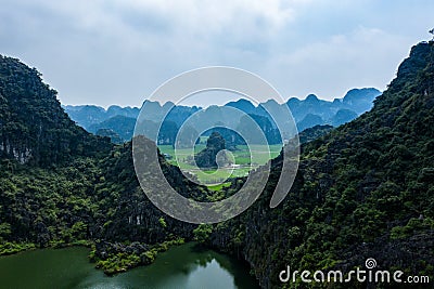 Aerial drone photo - Mountains and rivers of northern Vietnam Stock Photo