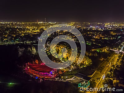 Amfiteatr Kadzielnia Kielce night aerial drone Editorial Stock Photo