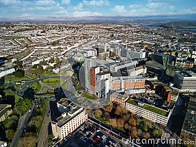 Aerial drone photo of Plymouth city centre with skyscrapper Stock Photo