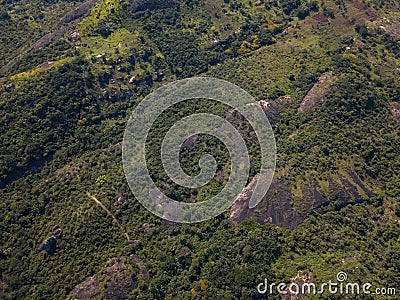 Aerial drone photography of a tropical landscape, with forest and mountains Kumbira forest reserve Stock Photo