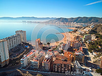 Aerial drone point of view Cullera townscape. Spain Stock Photo