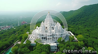 aerial drone shot flying towards the famous landmark chulgiri jain temple on agra jaipur road after ghat ki guni tunnel, white Stock Photo