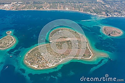 Aerial drone shot of heart-shaped island Galesnjak in Dalamatia Croatia Stock Photo