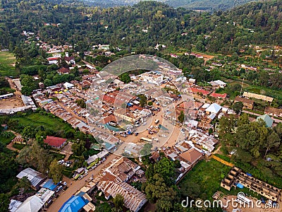 Aerial Drone Shot of Lushoto village in Usambara Mountains. Remote Place in Tanga Province, Tanzania, Africa Editorial Stock Photo