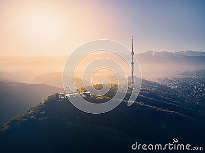 Panorama of Almaty city with TV tower in Kazakhstan Stock Photo