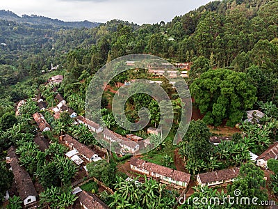 Aerial Drone Shot of Terraces on a Slope of Mountain in Lushoto village in Usambara Mountains. Remote Place in Tanga Editorial Stock Photo