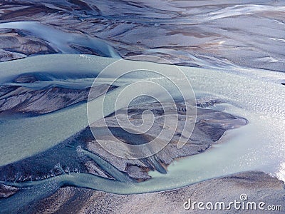 Aerial drone shot of a volcanic river in Thingvellir, Iceland Stock Photo