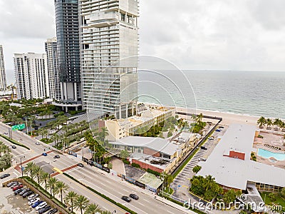 Aerial drone stages photos future site of Bentley Residence Miami Condominium complex Editorial Stock Photo