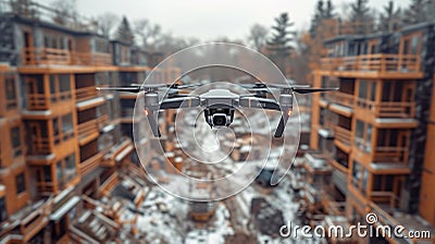 Aerial Drone Surveying a Vacant Construction Site in Toronto, Ontario, Canada AI Generated Cartoon Illustration