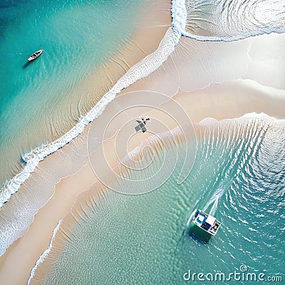 Aerial drone top view of happy relax at tropical Beach with Beautiful beach is famous tourist destination at Holiday Cartoon Illustration