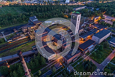 Aerial drone view black coal mine at dusk. Editorial Stock Photo