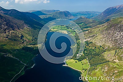 Aerial drone view of Buttermere and Crummock Water Stock Photo